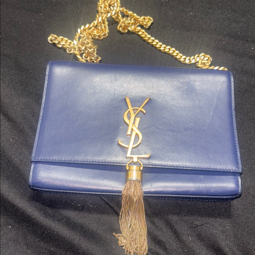 YSL Blue Leather Chain Bag